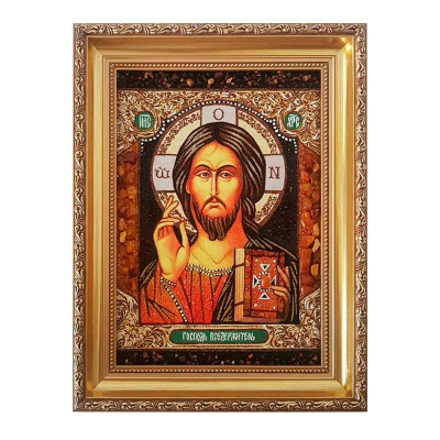 Ікона Господь Вседержитель з бурштину