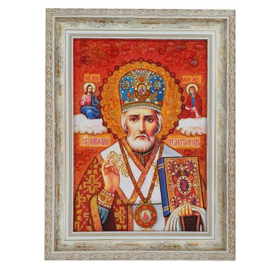 Икона янтарь Святой Николай Чудотворец
