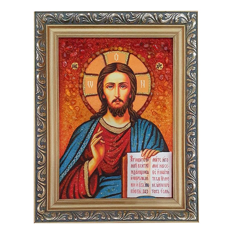 Икона из янтаря Иисус Христос Спаситель Мира