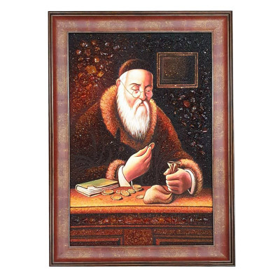 Картина янтарь Еврей Считает Монеты