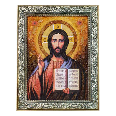 Ікона з бурштину Ісус Христос Спаситель світу