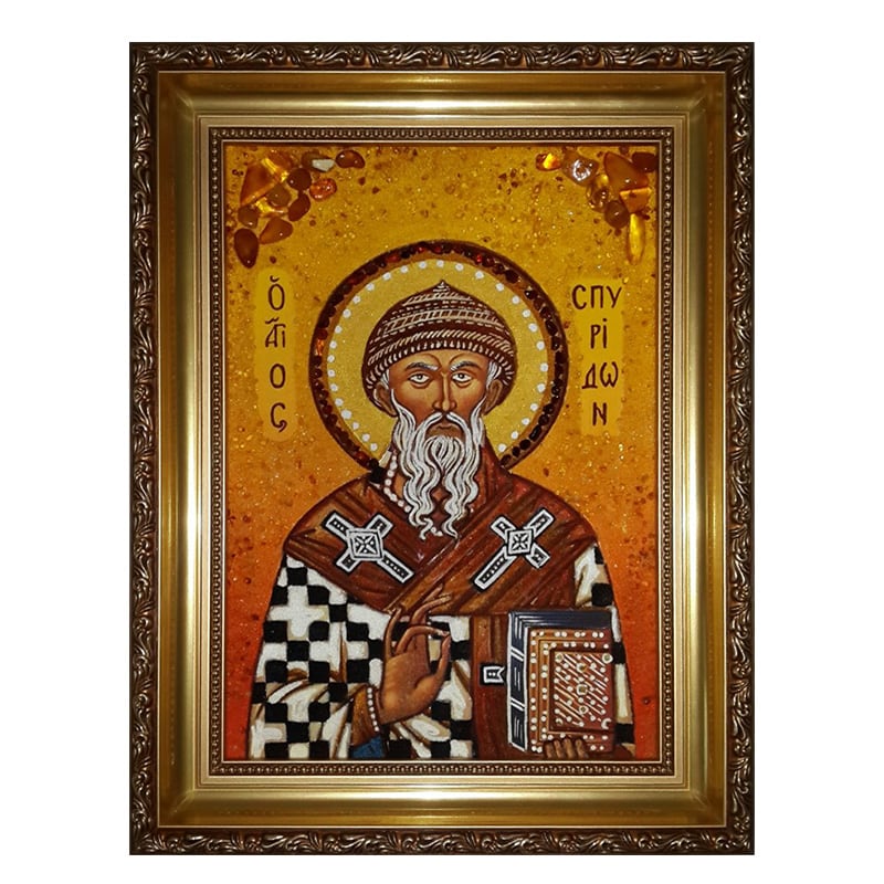 Икона из янтаря Святой Спиридон Тримифунтский
