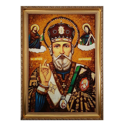 Икона янтарь Святой Николай Чудотворец