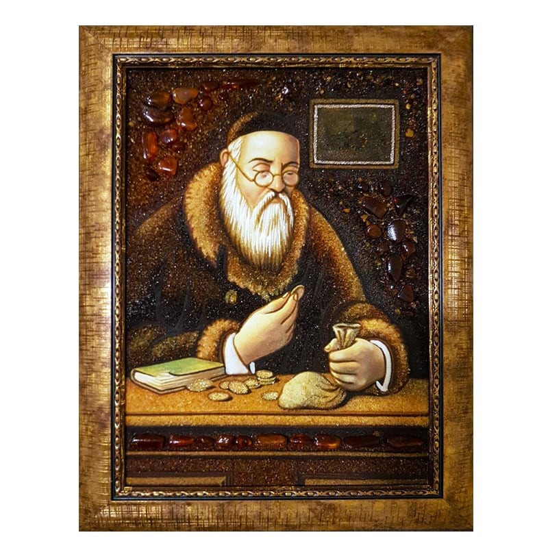Картина з бурштину Єврей Рахує Монети