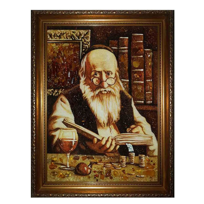 Картина из янтаря Еврей с Монетами